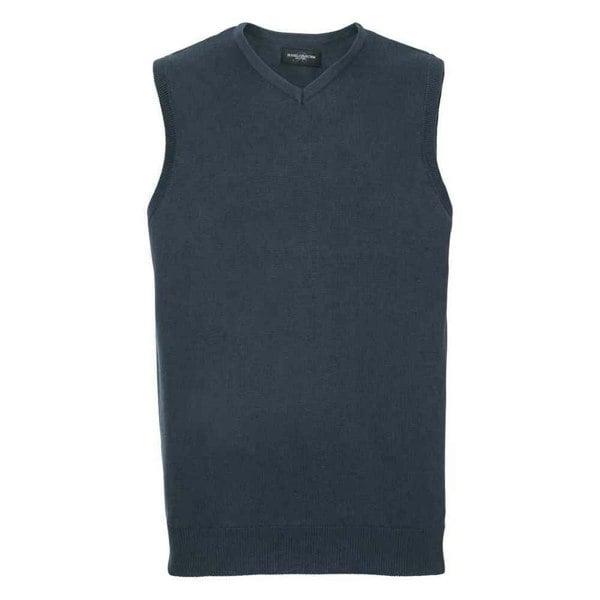 Russell Collection Mens Knitted V Neck Sleeveless Sweatshirt - French Navy