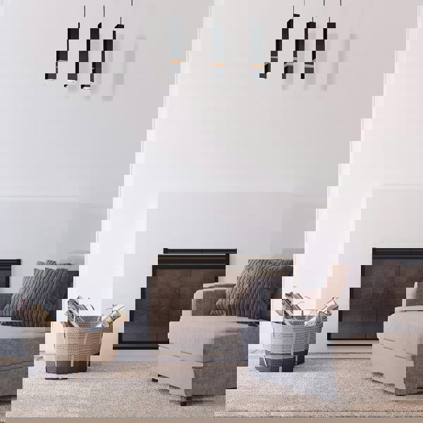 Milagro Vidar Black Pendant Lamp 3XGU10 Hand Made Modernist Cuboid Design With Natural Wooden Inserts