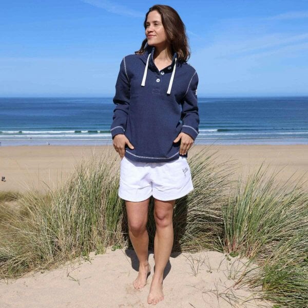 Lazy Jacks LJ301 - Pique Button Neck Sweatshirt - Twilight - White Drawstrings