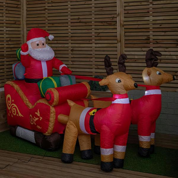 Samuel Alexander 2.4m (8ft) Light up Santa Sleigh with Reindeers Christmas Inflatable with LEDs