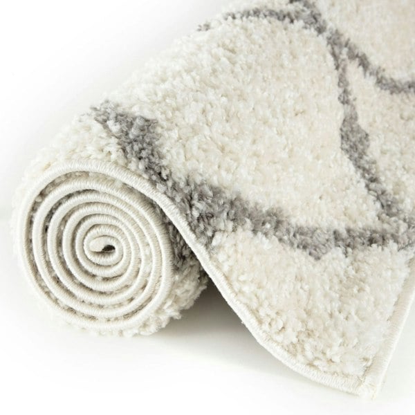 Moroccan Design Thick Shaggy Area Rugs Ivory