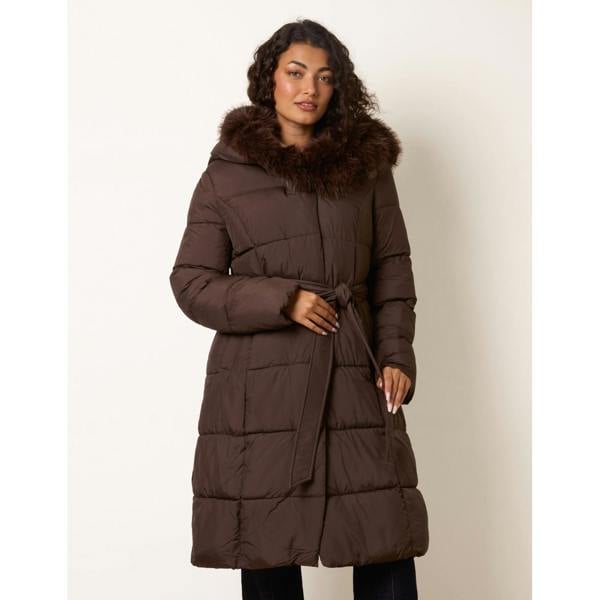Blue Vanilla Pelted Faux Fur Hood Longline Puffer
