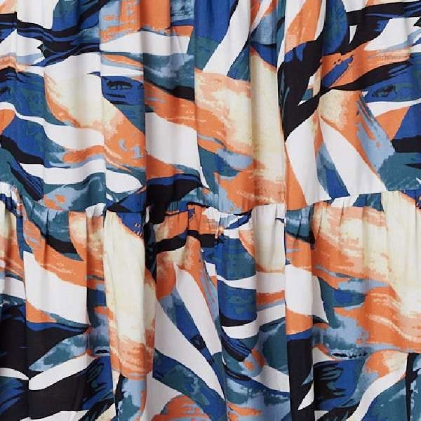 Blue | Printed Tiered High Waist Maxi Skirt