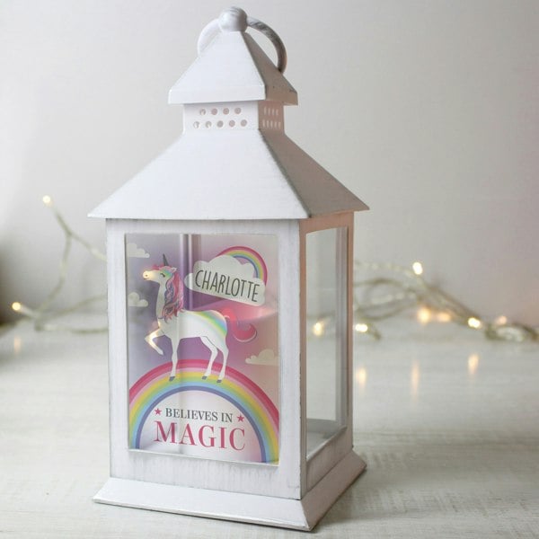Personalised Memento Company Personalised Unicorn Frost White Lantern