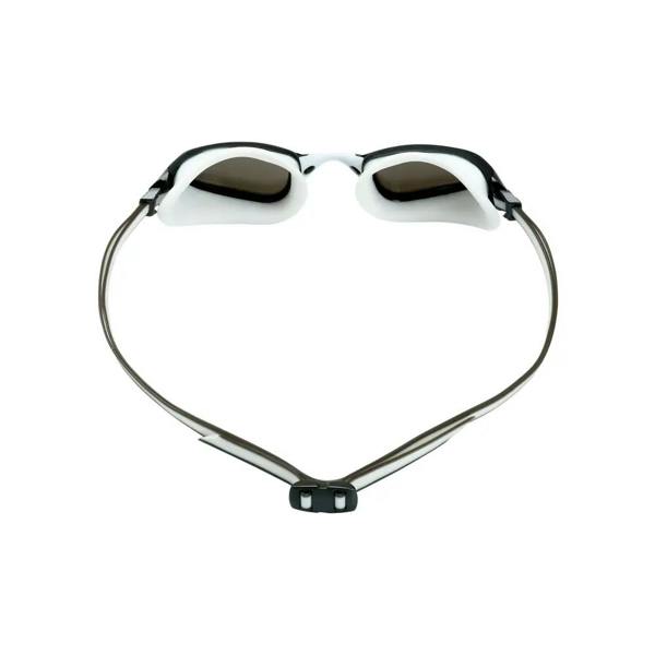 White and black Aqua Sphere Fastlane goggles with silver accents