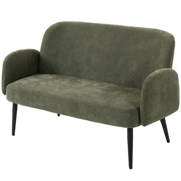 132cm 2 Seater Sofa, Velvet Comfy Small Sofa Couch with Wide Seat, Thick Padding, Tapered Metal Legs, Green