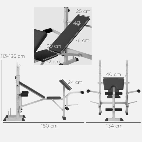 Bobobiy Adjustable Weight Bench with Squat Rack, Heavy Duty Bench Press Rack with Preacher Curl Pad, Grey