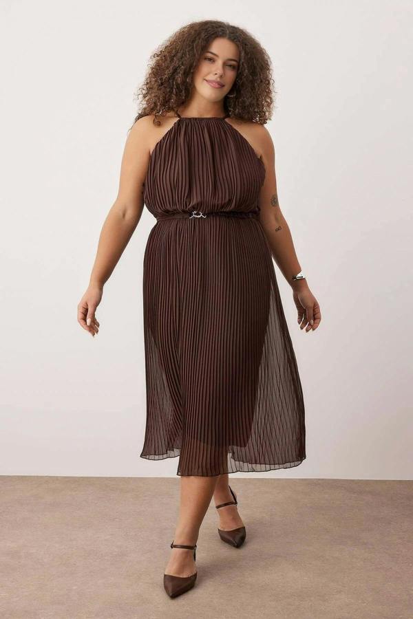 WOVCOR Bodycon Maxi Length Chiffon Woven Plus Size Dress