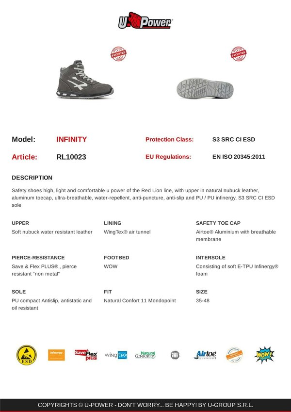 U-Power Infinity Mens Safety Lightweight ESD Toecap Midsole Infinergy Work Boots
