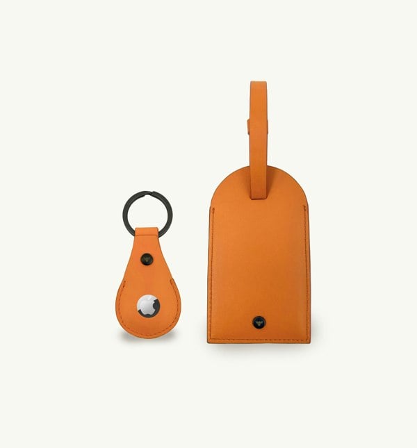 Apatchy London Orange Leather Luggage Tag and AirTag Gift Set