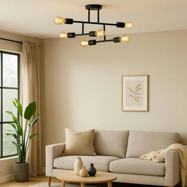 Pagazzi Lighting Leni 6-Light Black Semi-Flush Ceiling Light