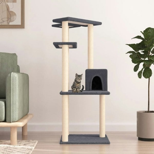 Berkfield Cat Tree with Sisal Scratching Posts Dark Grey 123 cm