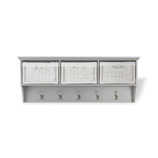 Statement Furniture Tetbury Large Hanging Shelf with White Wicker Storage Baskets