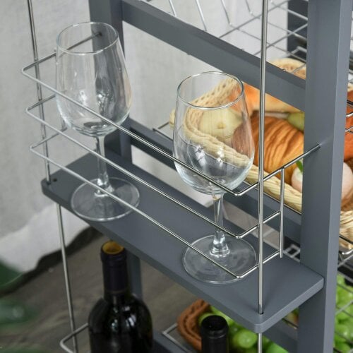 Wyld Haus Nerake Metal Grey Rolling Kitchen Cart With 4 Basket Drawers And Side Racks