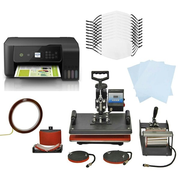 PixMax 10 Sublimation Face Masks, 5 in 1 Heat Press & Eco Tank Printer