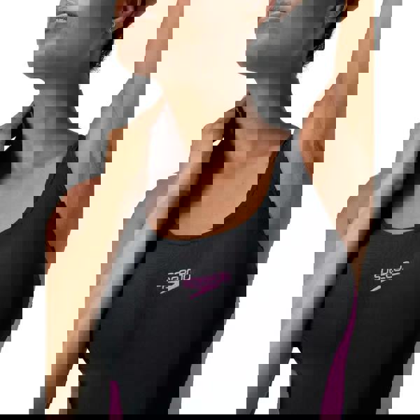 Speedo Colourblock 2.0 black and pink swimsuit with medium leg