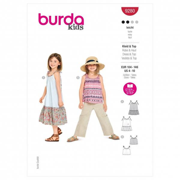 Burda Sewing Pattern 9280 Tops and Dresses For Kids, 104 to 140 - Easy