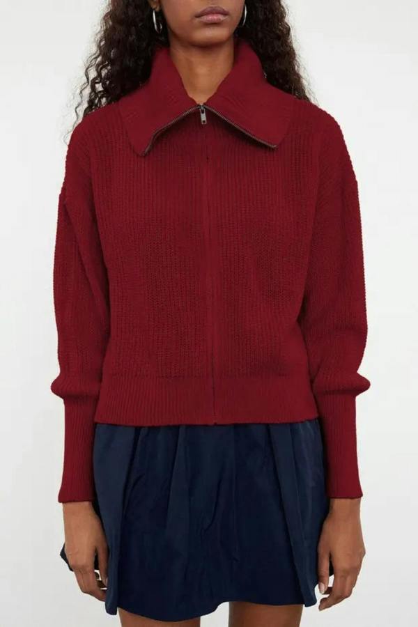 Hoxton Gal Oversized Draped Collar Zip-Up Knit Cardigan