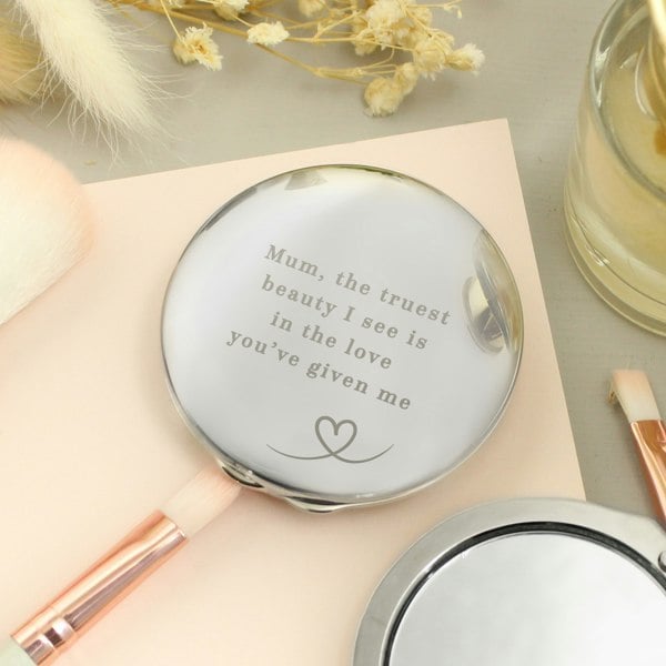 Personalised Memento Company Personalised Heart Round Compact Mirror