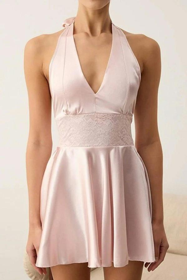WOVCOR Lace Detail Satin Woven Nightdress