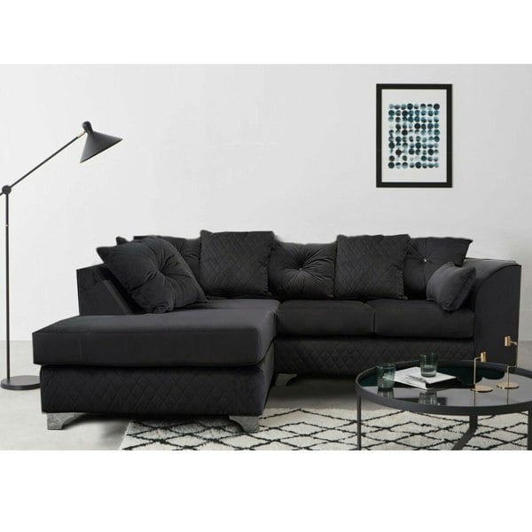 Victoria Modern Plush Velvet 4 Seater Corner Sofa - Black