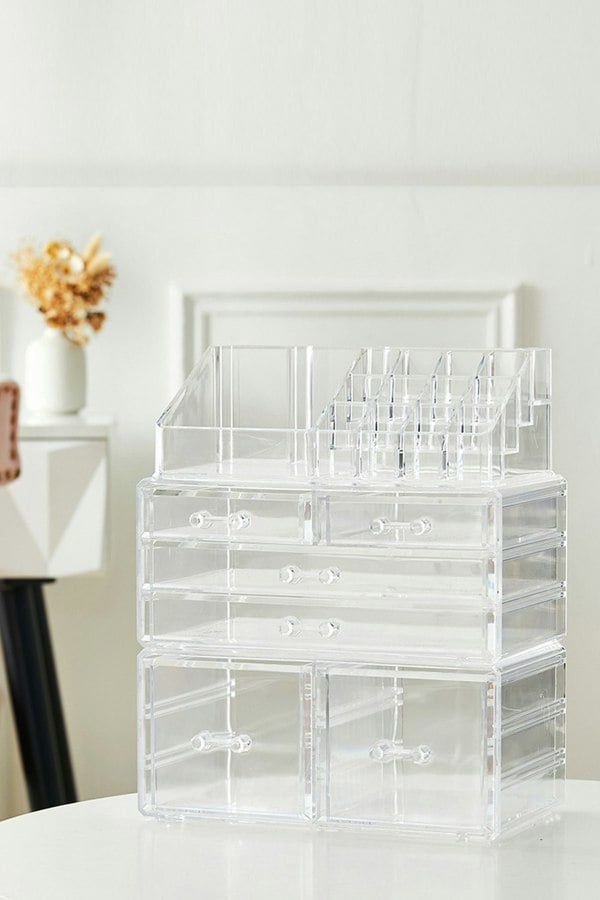 Living and Home Clear Dustproof Makeup Storage Organizer Drawers Large Skin Care Cosmetic Display Cases for Bathroom Stackable Storage Box