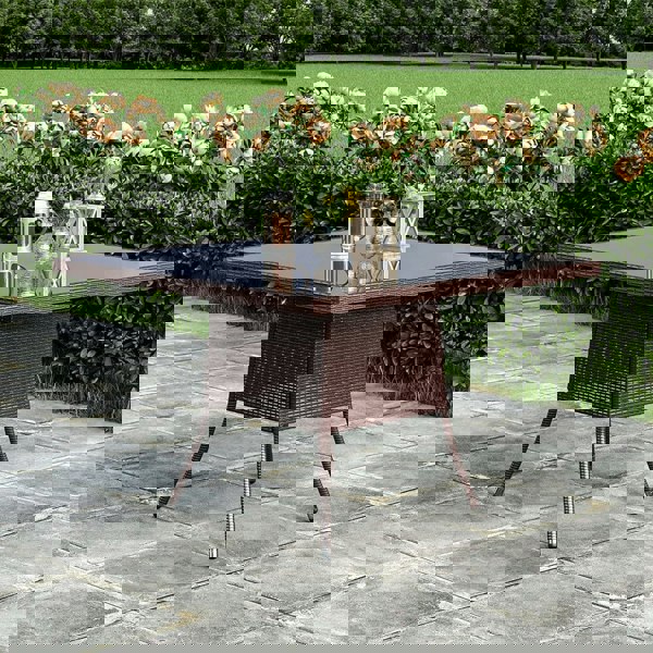 Garden Dining Table Rattan Bistro Table & Parasol Hole Garden Dining Tables Living and Home Square Brown