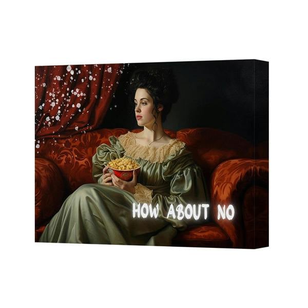 Benjamin Tate Design Contemporary Vintage Woman With Popcorn Canvas Wall Art Print How About No