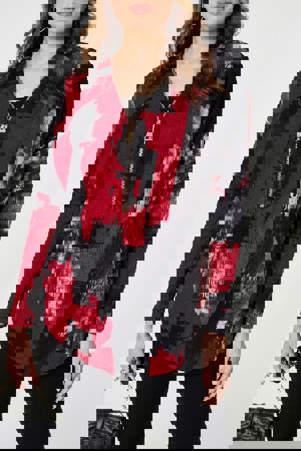 Red | Abstract Zip Front Long Sleeve Top
