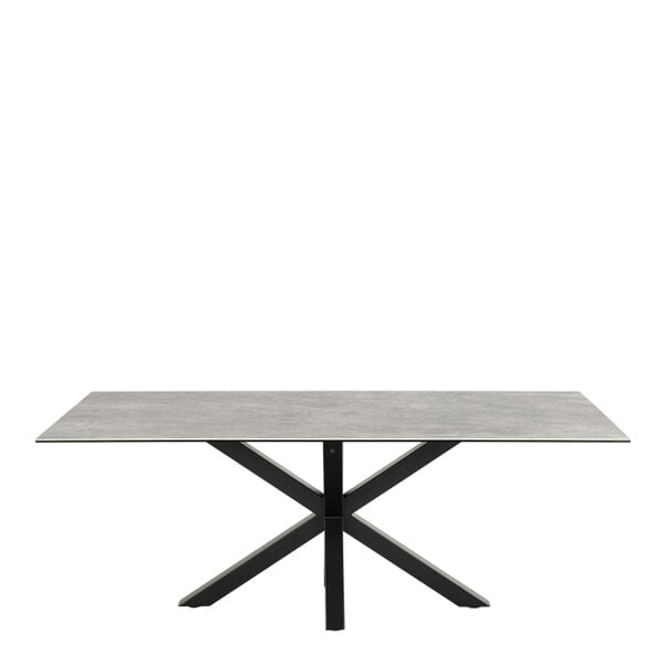 Wyld Haus Perth 200cm Grey Ceramic Rectangular Dining Table Industrial Black Metal Legs