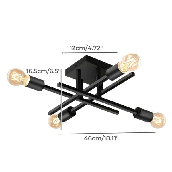 EMITTO Semi Flush Mount Ceiling Light Fixture Matte Black 4 Light E27 Socket