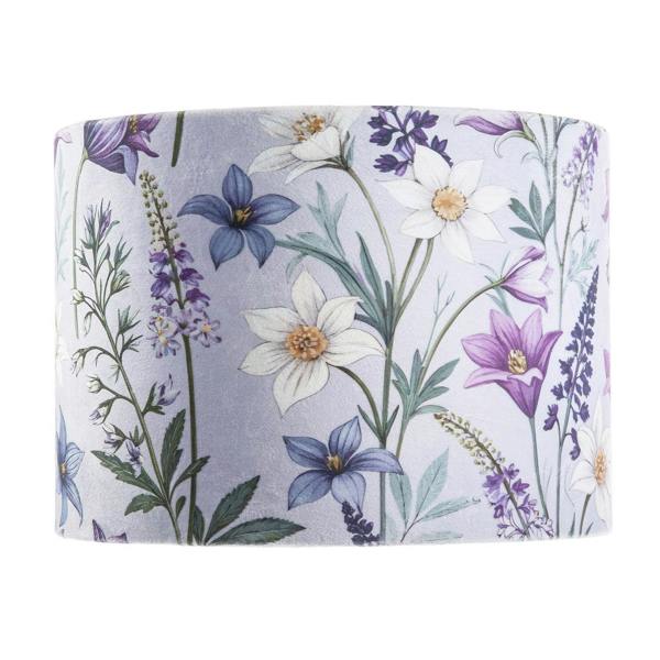 Vivid and Chic Lavender Velvet Lamp Shade with Blue and White Flowers Image 4