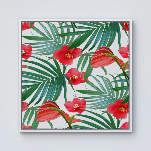 Warren Reed Tropical Flowers And Palm Leaves Hawaiian Framed Canvas