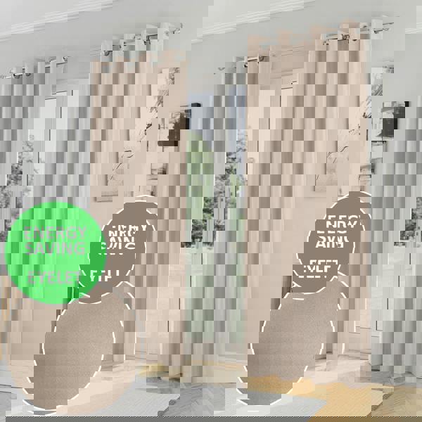 Enhanced Living Natural Plain Supersoft Thermal Room Darkening Eyelet Curtain - Pair for Living Room & Bedrooms