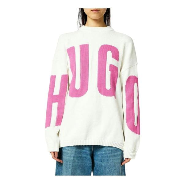 Hugo Womens/Ladies Crew Neck Relaxed Fit Long-Sleeved Jumper - Natural - 