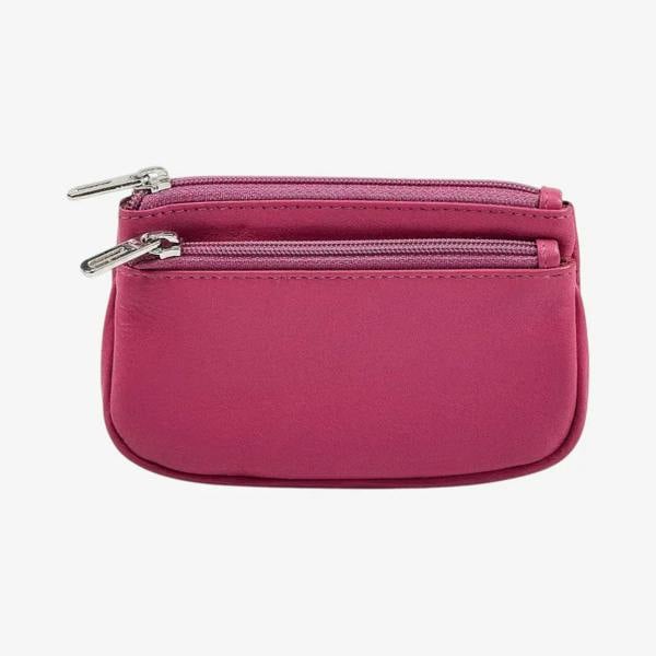 Pink Leather Double Zip Purse for Women