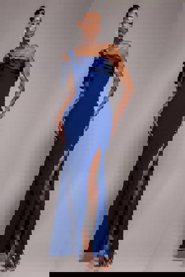 Satin Twist One Shoulder Maxi Dress - Royal Blue DR4576QZ