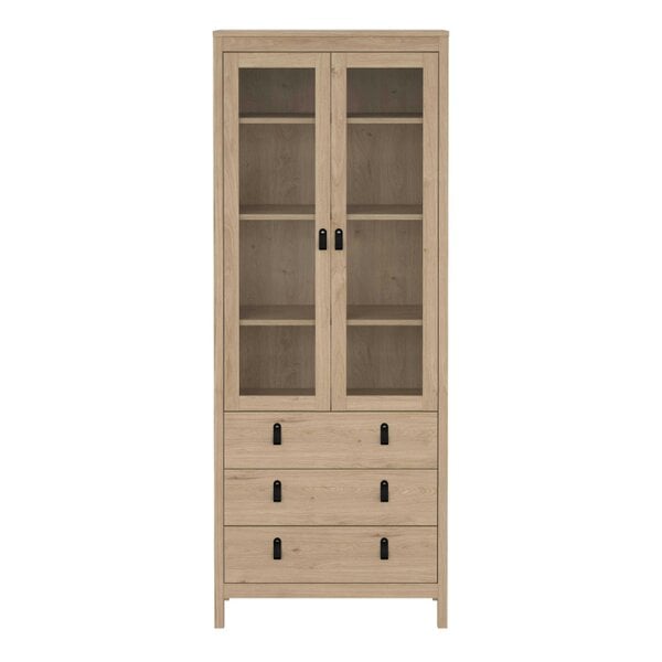 Wyld Haus Wildberry Natural Oak Wood Glass China Cabinet 2 Doors 3 Drawers