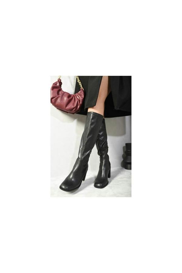 Madison Block Heel Knee High Boots - Black