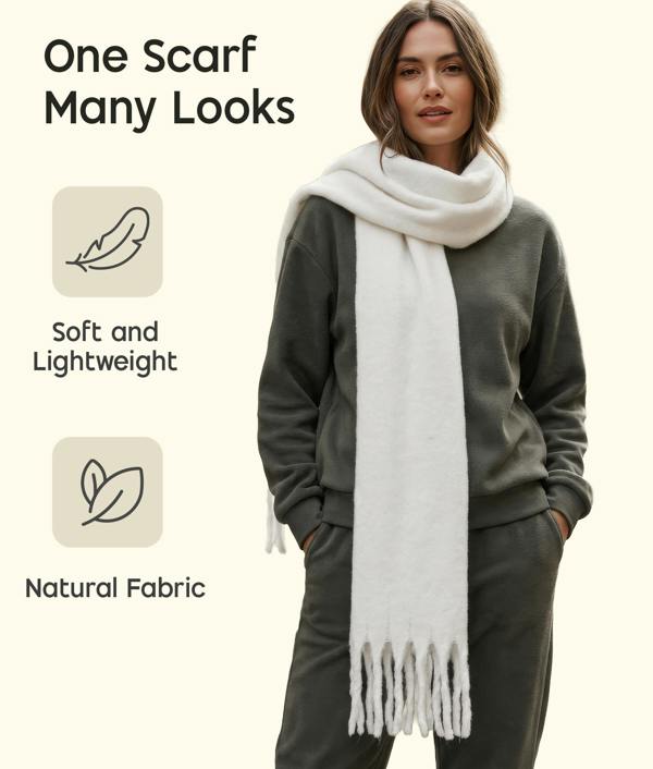 VIA MONTEN Women’s Faux Mohair Scarf, Oversized Winter Scarf Wrap with Fringe, Soft Fluffy Long Shawl for Cold Weather
