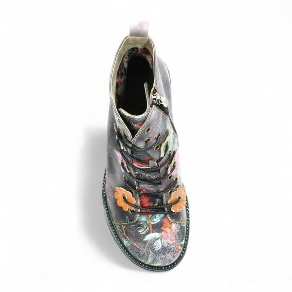 Laura Vita Ercnaulto 212 Grey Floral Womens Gothic Victorian Leather Lace-Up Ankle Heeled Boots