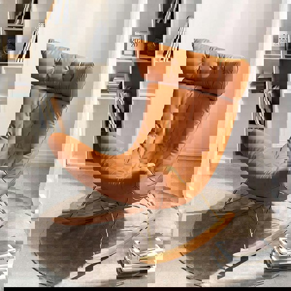 Rit Concept Anwar Rocking Chair With Footstool, Orange Leather