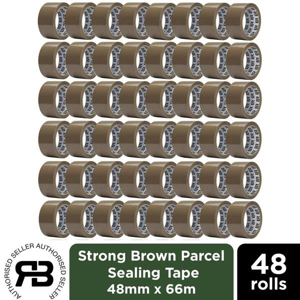 RexBrown Packing Tape 48mm x 66m Clear Brown Fragile Parcel Box Tape 12, 24 or  48 Rolls