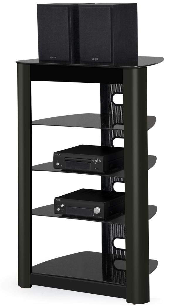 Homeology ZINNIA 5-Tier Gloss Black Fascia with Black Glass Shelves Entertainment Media Audio Rack