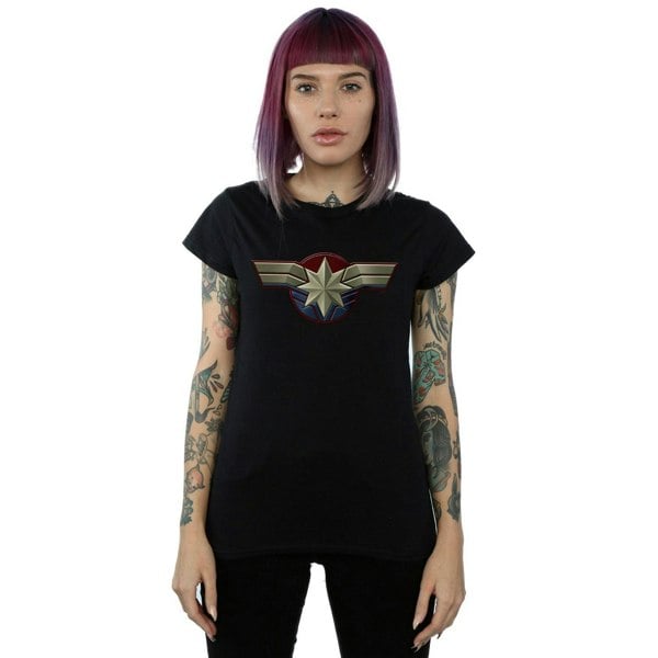 Marvel Womens/Ladies Captain Marvel Chest Emblem Cotton T-Shirt - Black