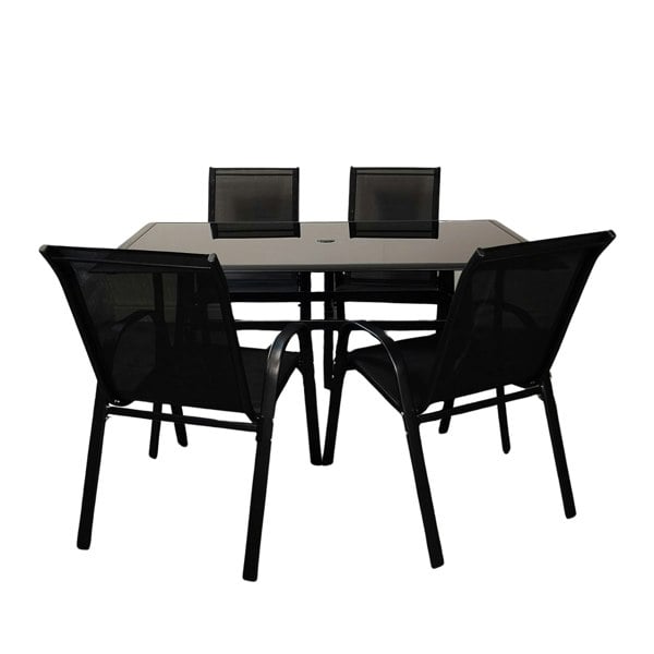 Samuel Alexander Outdoor 4 Person Rectangular Glass Top Garden Dining Table Chairs Set