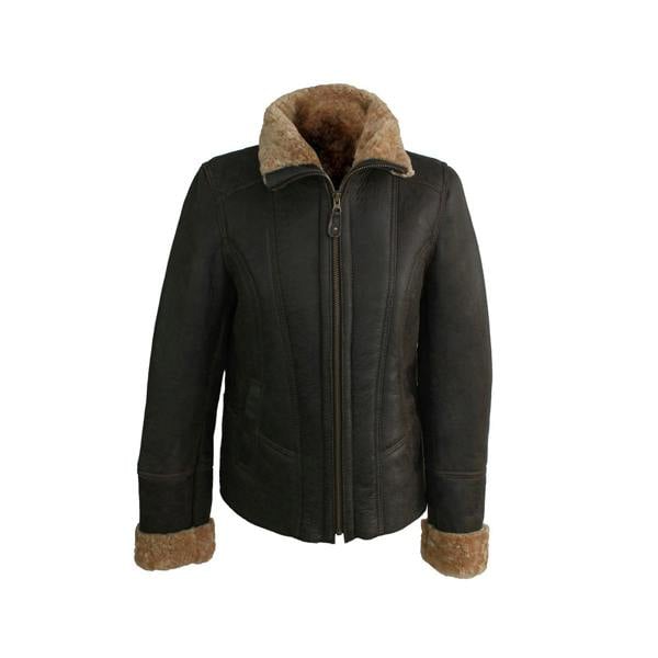 Eastern Counties Leather Womens Orlando Aviator Sheepskin Coat - Dark Brown Distressed