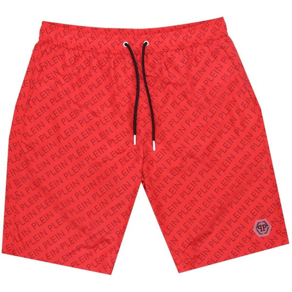 Philipp Plein Repetitive Logo Long Swim Shorts - Red