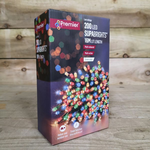 Samuel Alexander 200 LED 16m Indoor Outdoor Christmas Multi Function Mains Operated String Lights with Timer in Multicoloured