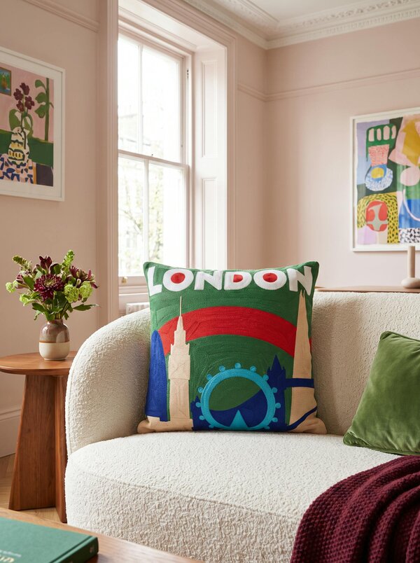 London Needlepoint Cushion – Handmade Skyline Pillow